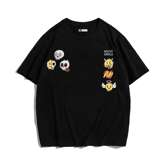 Polo Hombre Yansus Negro Estampado dibujo Must Smile