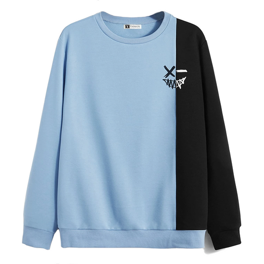 Polera Hombre Yansus Bicolor Negro Celeste Estampado